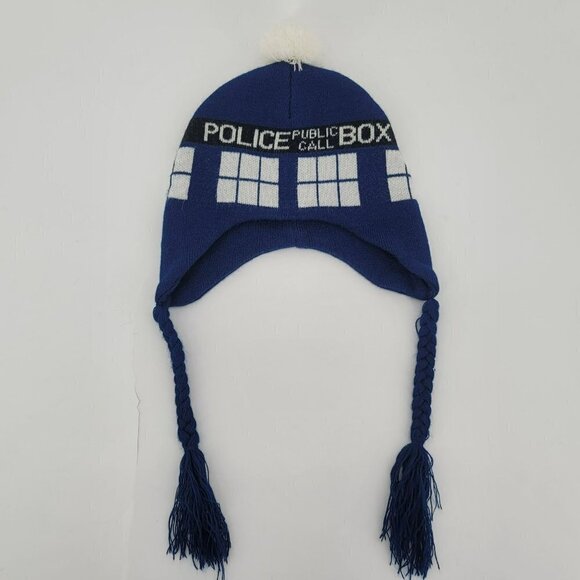 Hot Topic Doctor Who Police Public Call Box Knit Winter Hat Adult OS - Picture 5 of 9